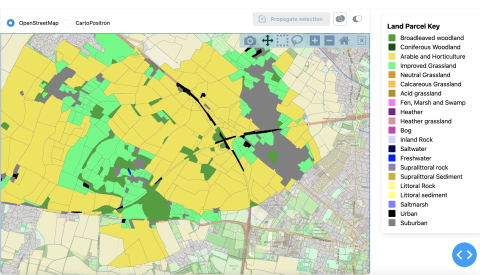 Figure 2: Field parcels near Cambridge. This is a screenshot from the ADD-TREES Elicitor app.